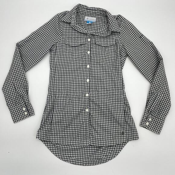 COLUMBIA Tunic Grey Check Long Sleeve Button Up Shirt With Pockets Women's Sz XS - Picture 1 of 6